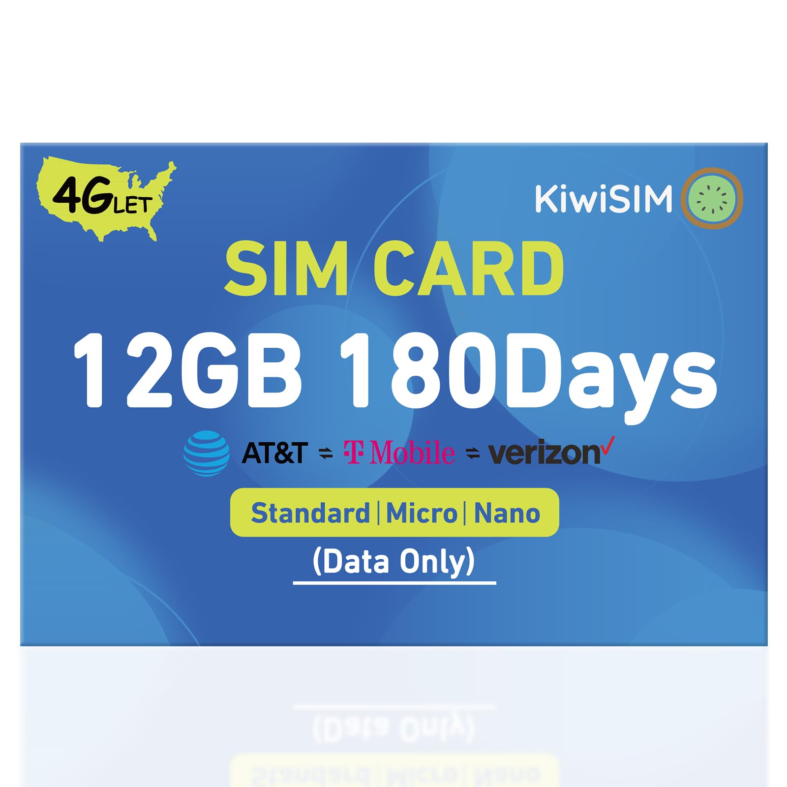 KiwiSIM USA Data SIM Card, 12GB 180 Days, 4G LTE SIM Support for 3 Network | SIM