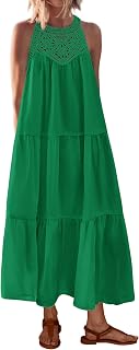 BTFBM Halter Dresses for Women Boho Maxi Sundresses