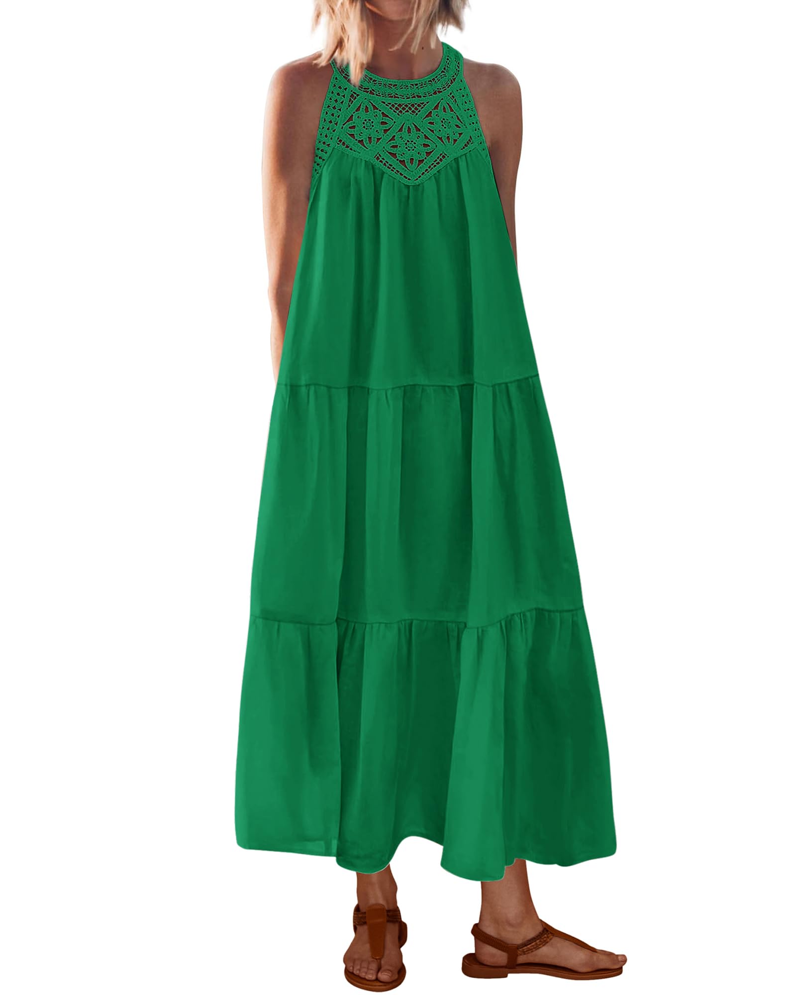 BTFBM Halter Dresses for Women Boho Maxi Sundresses