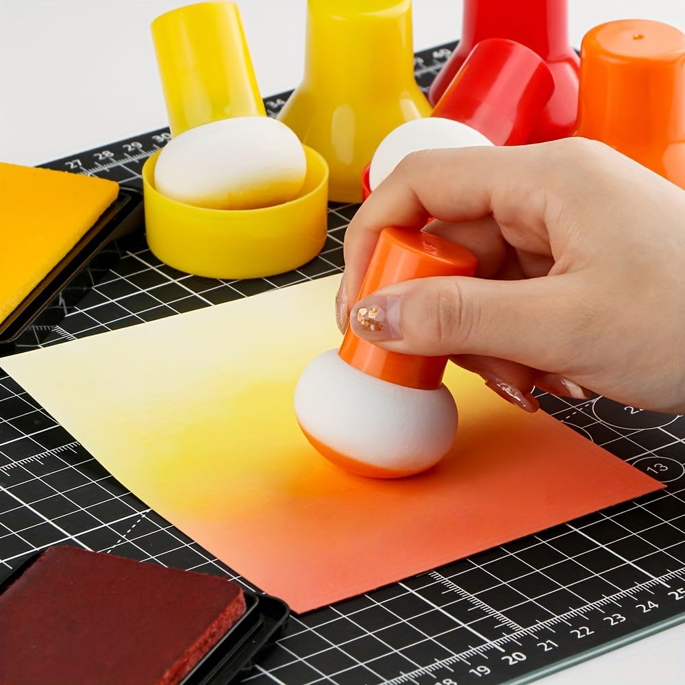 Stencil Brush with Sponge Pouncer-Mixed Color Ink Dabber for Wet & Dry Use,Craft
