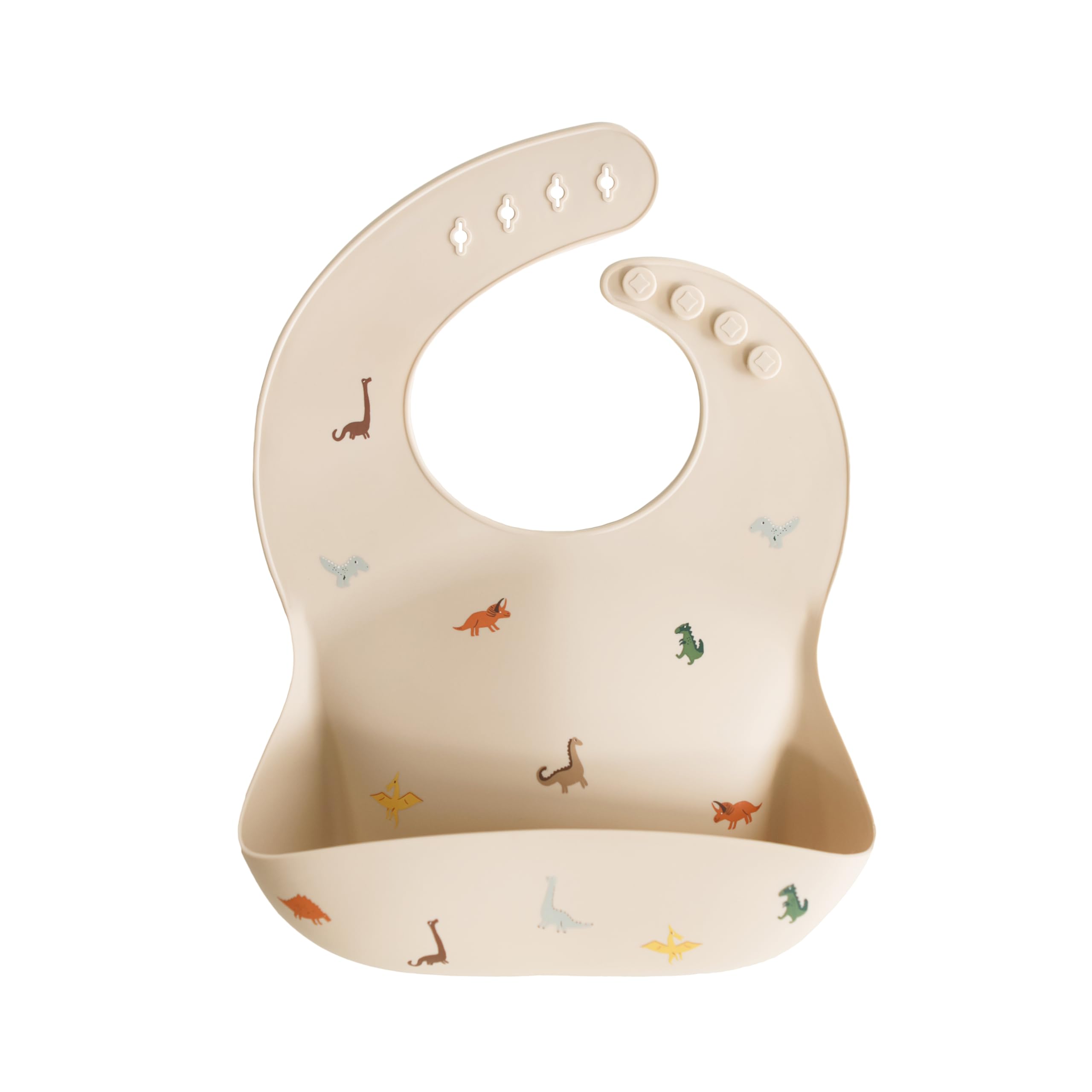 mushie Silicone Baby Bib | Adjustable Fit Waterproof Bibs (Dinosaurs) | Ages 4-2