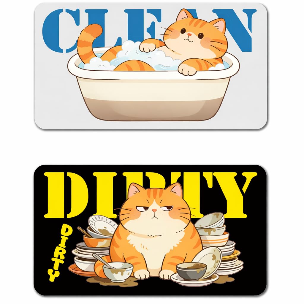 Cat Dishwasher Magnet Clean Dirty Sign, Double-Sided Dishwasher Status Magnet, C