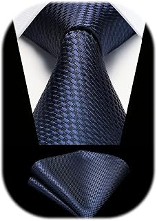 HISDERN Men's Ties Solid Colour Elegant Business Tie Wedding and Handkerchief Set Ties Classic Plaid Party