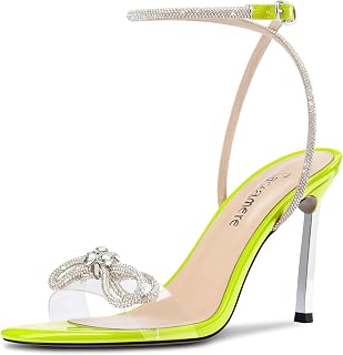 Castamere Women Needle High Heel Open Toe Strappy Ankle Diamond Crystal Bow Tie Sandals Dance Summer 10CM Heels