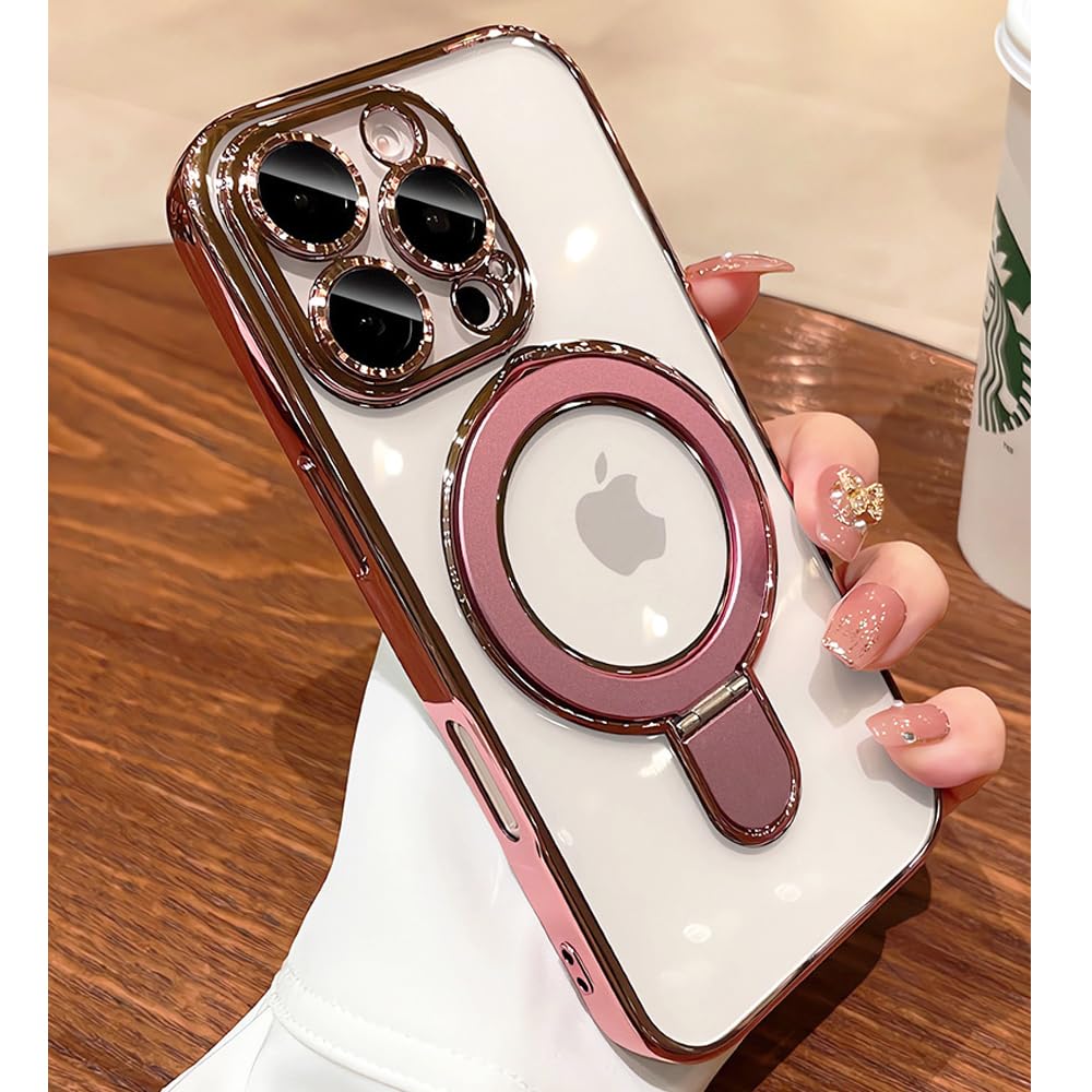 Magnetic Case for iPhone 15 Pro Case Clear Invisible Stand Built-in Camera Lens 