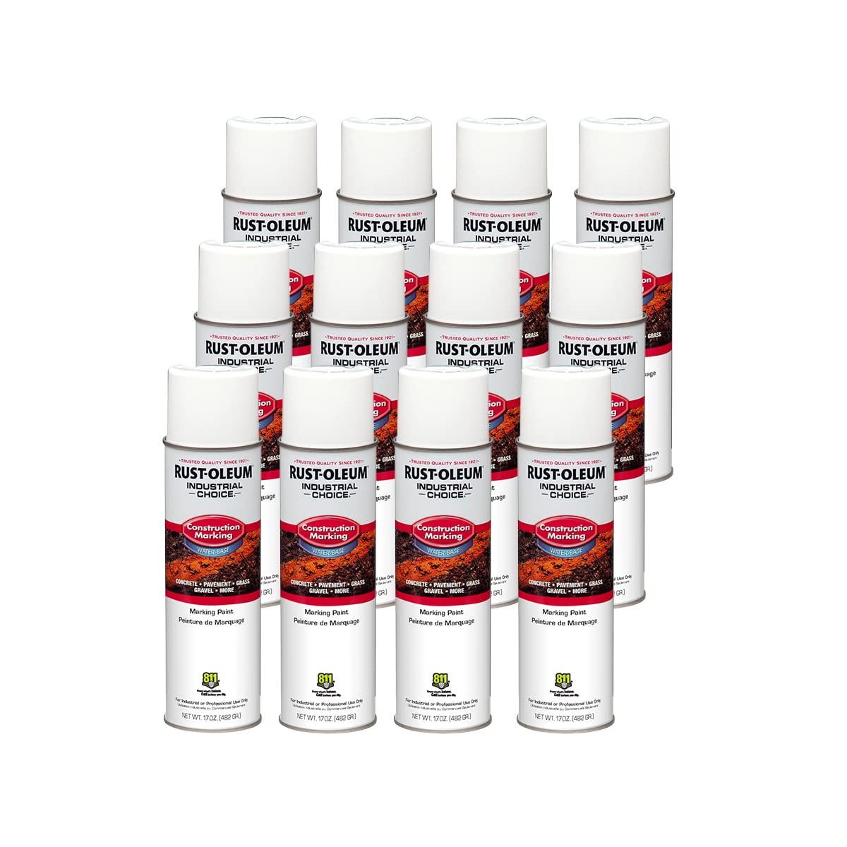 Rust-Oleum Construction Marking Spray Paint, Water-Based, White | M1400 System, 