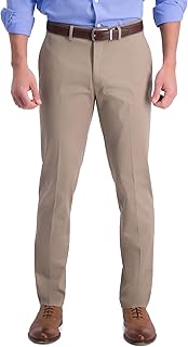 Haggar Mens Iron Free Premium Khaki Slim-Straight Fit Flat Front Flex Waist Casual PantPants