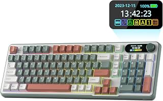 RK ROYAL KLUDGE S98 Mechanical Keyboard w/Smart Display & Knob, Top Mount 96% Wireless Mechanical Keyboard BT/2.4G/USB-C, Hot Swappable, Software Support, Massive Battery, 98 Keys