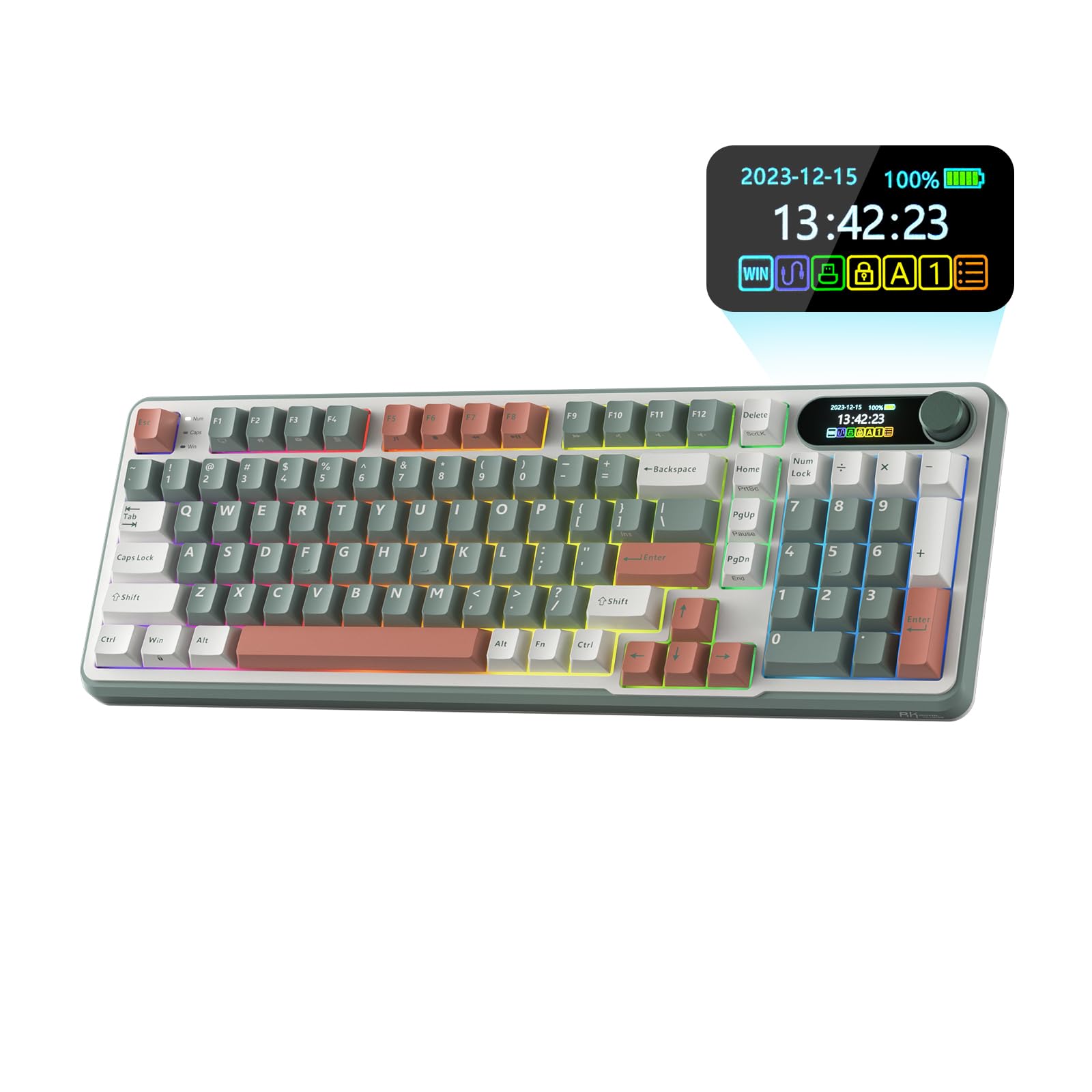 RK ROYAL KLUDGE S98 Mechanical Keyboard w/Smart Display & Knob, Top Mount 96% Wi