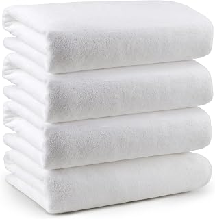 Orighty 4 Pack White Soft Touch Bath Towels (27" x 54"), Highly Absorbent Microfiber Bath Towels, Microfibre Bath Towels for Sport, Yoga, Fitness