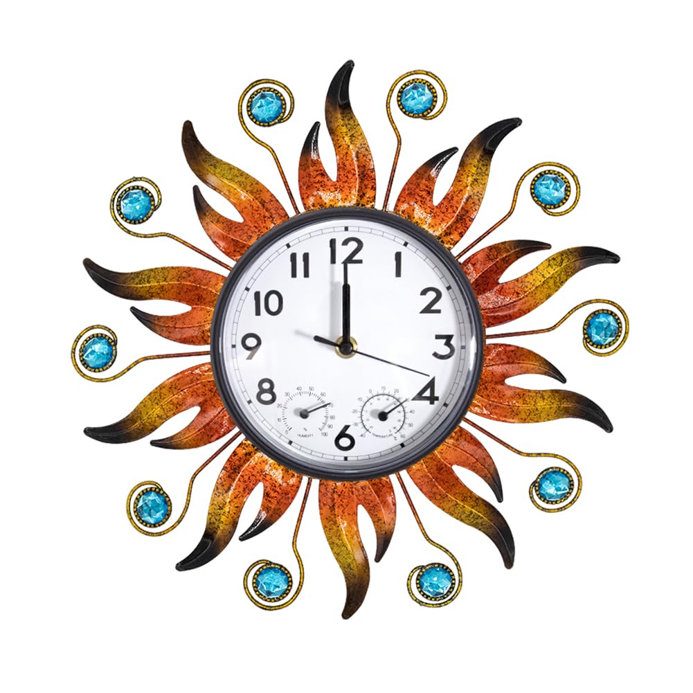 HOBYLUBY Outdoor Sun Clock with Thermometer Hygrometer Combination Clock Silent 