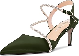 Castamere Women's Medium Needle Pointed Toe Ankle Strap Sandals Diamond Crystal 6.5 CM Heels