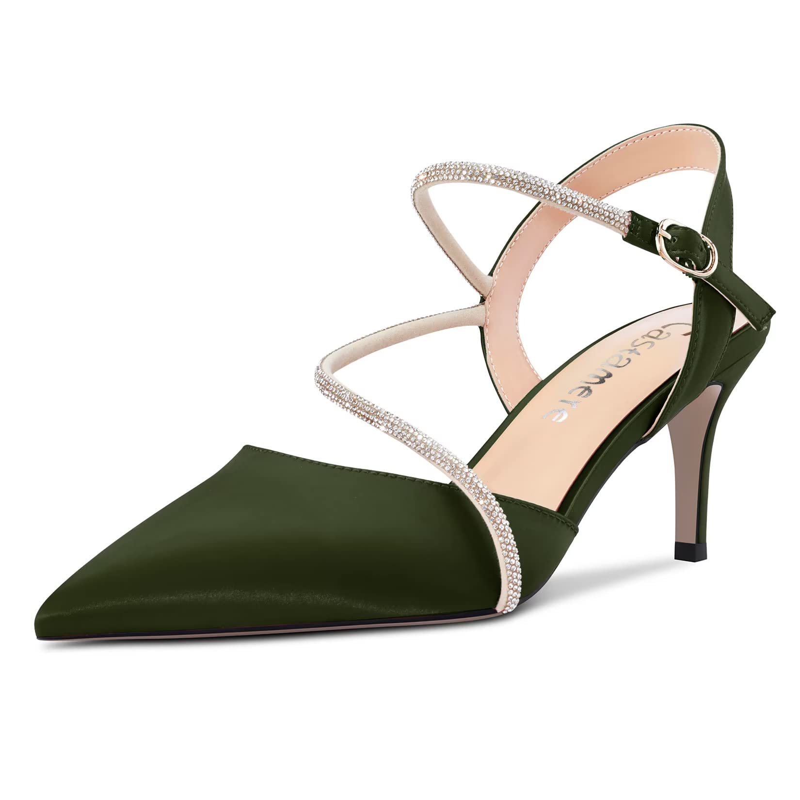 Castamere Women's Medium Needle Pointed Toe Ankle Strap Sandals Diamond Crystal 