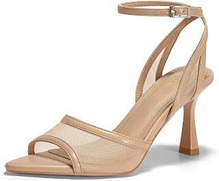 Coutgo Women Summer Sandals Kitten Heel Pointed Toe Open Toe Ankle Strap Sandals