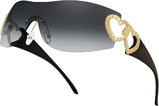 FEISEDY Rimless Y2K Sunglasses Heart for Women Men Fashion Futuristic Wrap Around Oversized Trendy Shield B2981