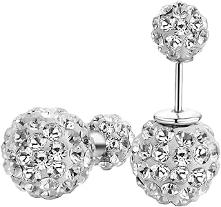 DIB Silver Sparkle Bling Crystal Rhinestone Earrings Double Sided Front Back Ball Stud Earrings for Women 10mm
