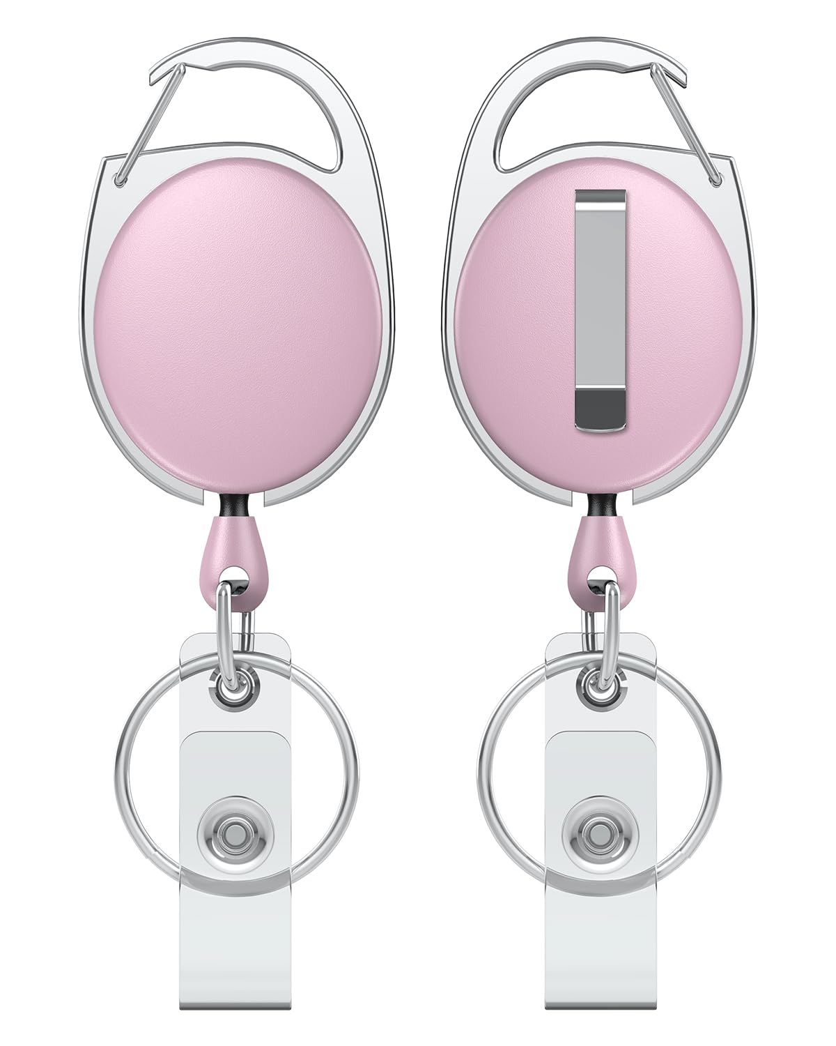 Pawfly 2 Pack Retractable Badge Reel, Pink Keychain with Carabiner Clip | Heavy 