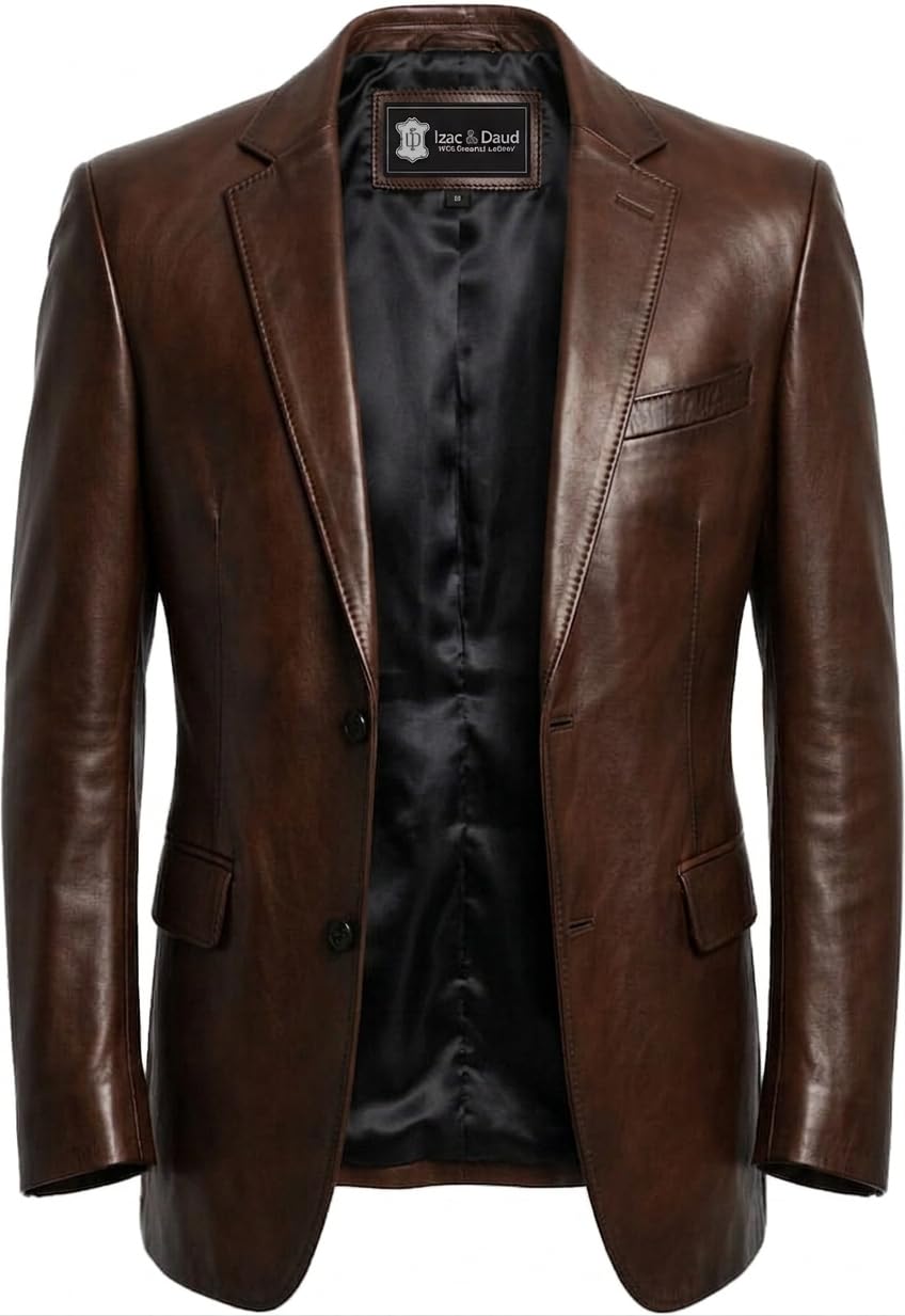 Isaac & David Chicago Lambskin Genuine Casual Wear Leather Blazer Sport Coat Classic Button Closure for Men 2 Button Coat
