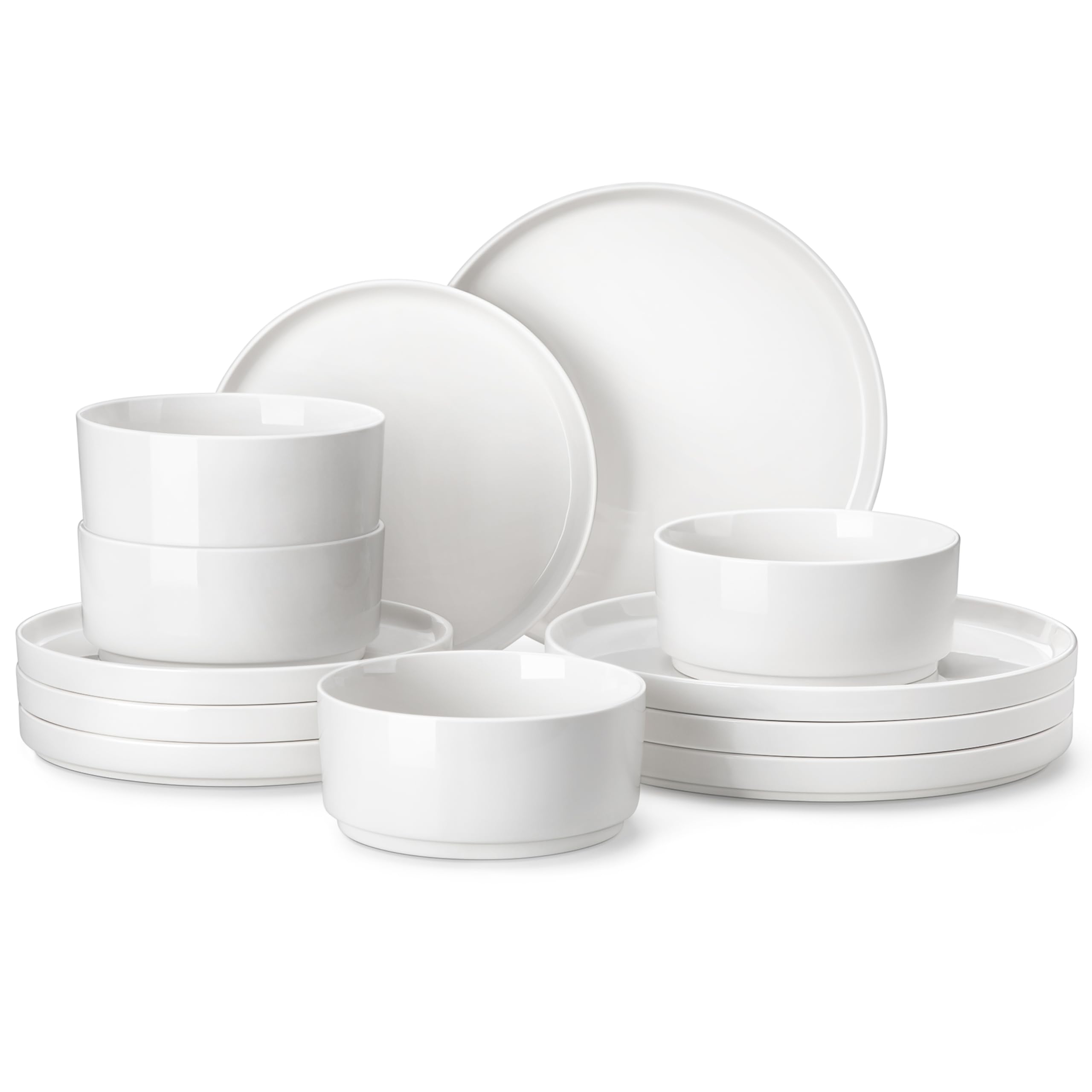 MALACASA 12 Pieces Porcelain Dinnerware Set, Modern White Dish Set for 4, Premiu