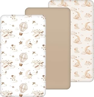 Yukkidds Next to Me Crib Sheets 83x50 cm, Baby Bedside Crib Fitted Sheets | Super Soft & Breathable Microfiber, 3 Pack Next2me Crib Mattress Fitted Sheets 83 x 50, Brown Balloon