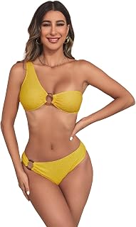 Women's One Shoulder Bikini Set Asymmetrical Textured 2 Piece Swimsuit