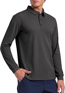 MIER Polo de manga larga para hombre, ajuste seco, para golf, atletismo, trabajo, camisa con cuello con protección solar UV SPF (UPF 50+ inherente)