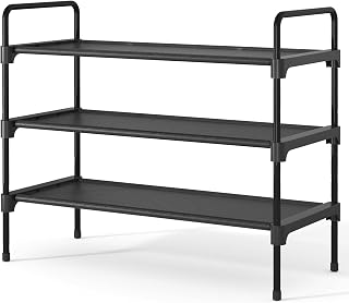 Kitsure Shoe Rack for Closet, Shoe Storage, 27.6" Wide - 3 Tiers, Black | Shoe Organizer for Closet, Entryway, Living Room, Space-Saving Shelf, Sturdy Zapateras Slots