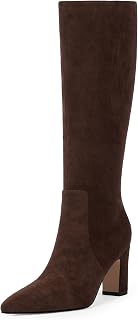VIUGJNEX Botas altas hasta la rodilla para mujer, 7,6 cm, tacón grueso, punta puntiaguda, cremallera lateral, botas de otoño, elegantes, cómodas, a la moda