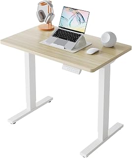 HUANUO 32 x 19 inch Electric Standing Desk Adjustable Height, 4 Memory Height Settings, Sit Stand Up Desk for Home Office & Computer Workstation, Light Walnut
