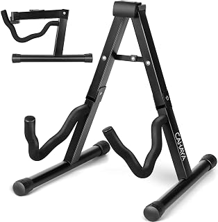CAHAYA Universal Folding Guitar Stand for Acoustic, Electric | STABLE STEEL STABLE STRUCTURE - Sturdy A-frame design, foldable and flat for easy carrying or space-saving storage.