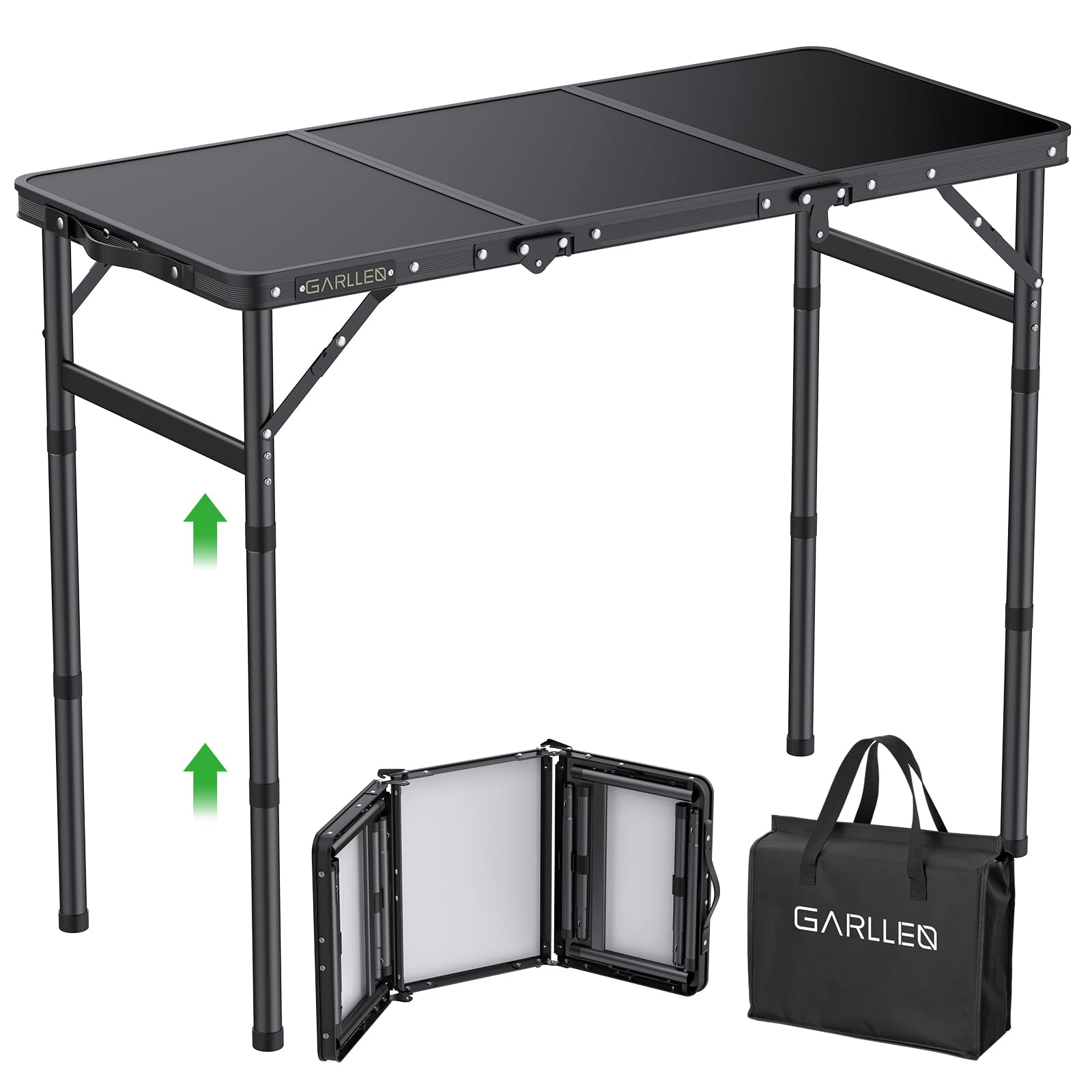 GARLLEN Campingtisch klappbar, 87x40cm & 3 einstellbare Höhen(26/48/70cm), Klapp