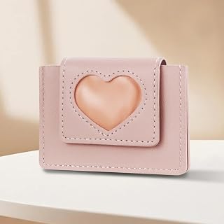 Lightweight PU Coin Purse, Cute Heart Opening Mini Wallet with Card Slots and Snap Button Pocket, Women's Compact Wallet for Daily Use, Shopping and Dating, pink, Cute