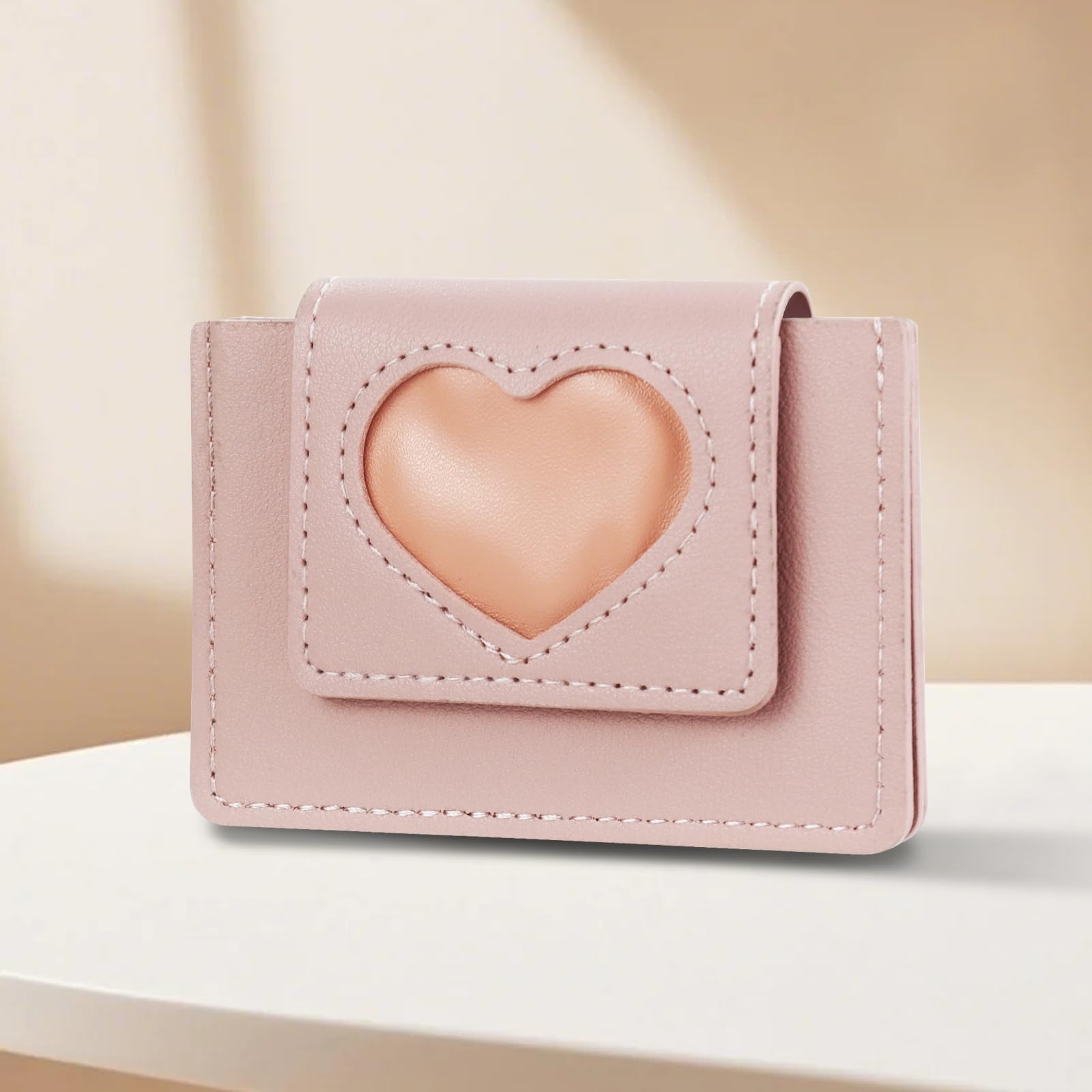 Lightweight PU Coin Purse, Cute Heart Opening Mini Wallet with Card Slots and Sn