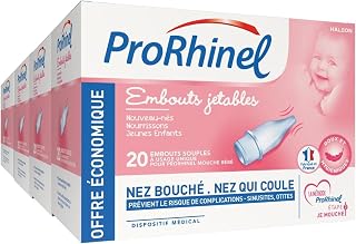 PRORHINEL Embouts Jetables Mouche Bébé x 20 -Lot de 4 | Clogged nose wash, runny nose – soft and hygienic – easy to use – from birth – made in France