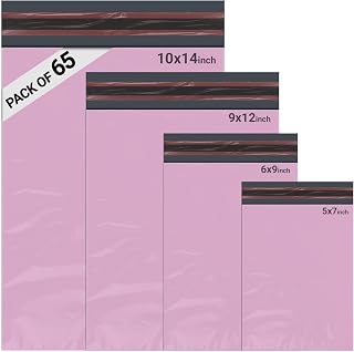 65 Mixed Parcel Bags Baby Pink, Mailer Bags Tamper-Proof Strong Postal Packaging Bags for Shipping, Mailing & Delivery, 4 Sizes Small to Large Bags