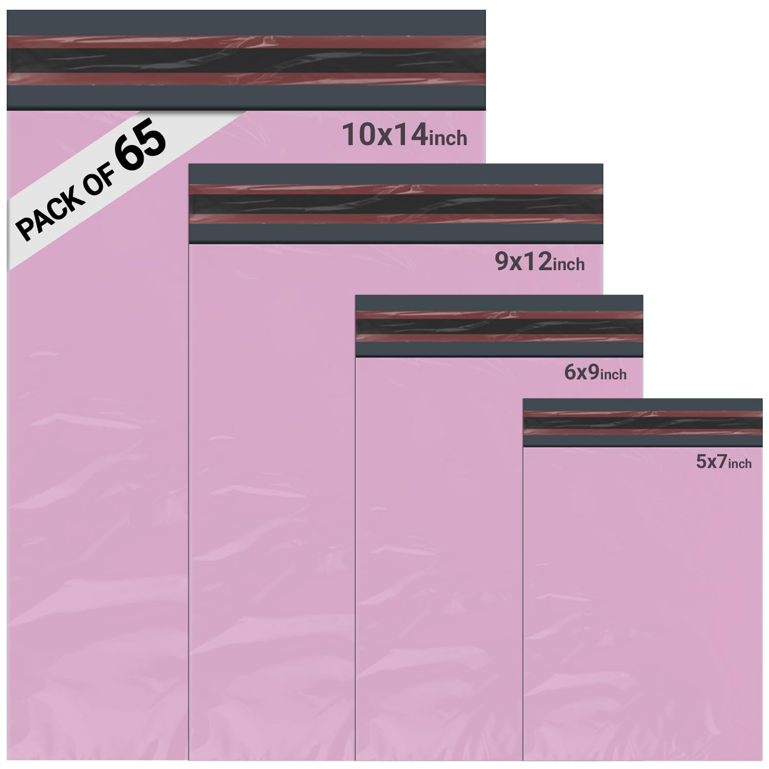 65 Mixed Parcel Bags Baby Pink, Mailer Bags Tamper-Proof Strong Postal Packaging