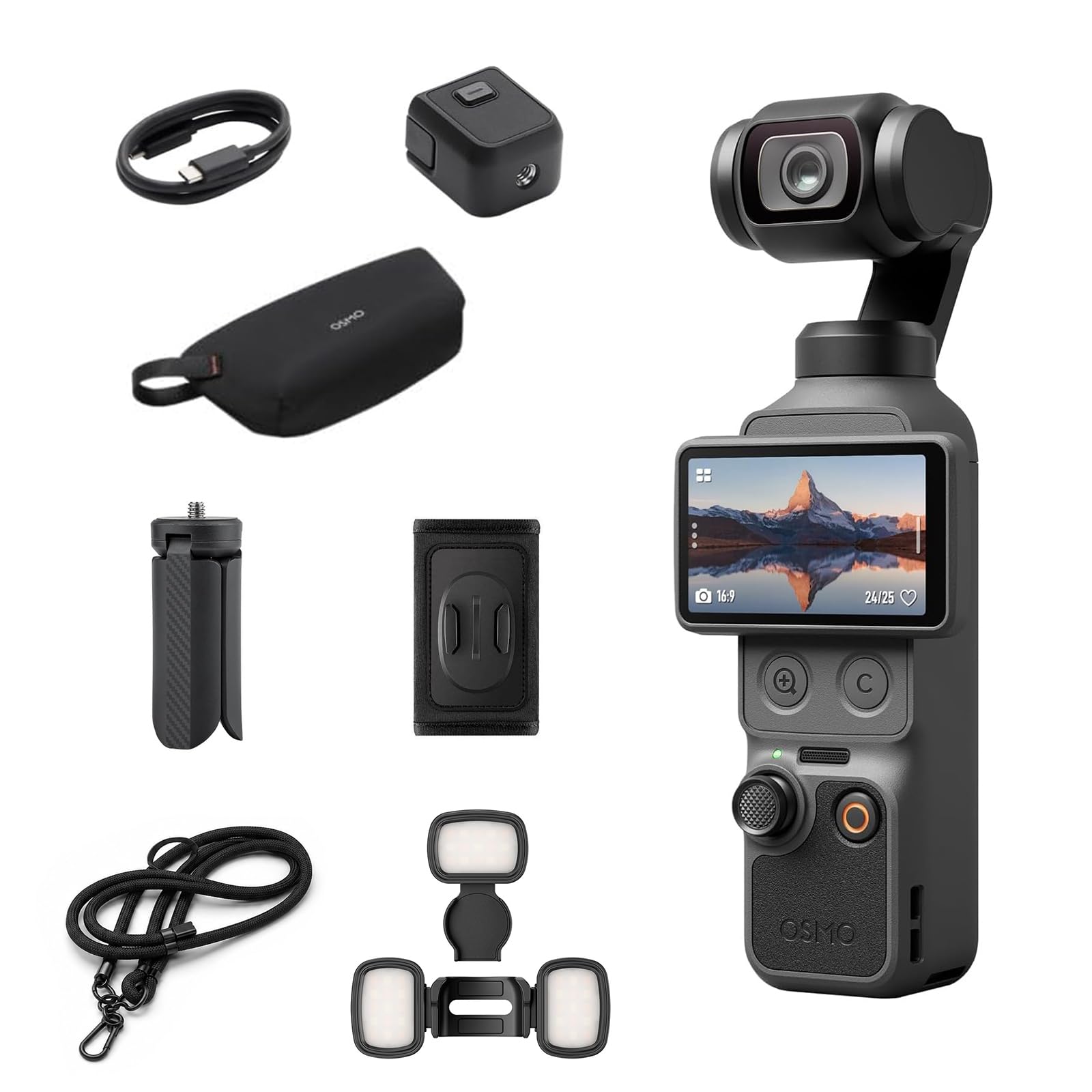 DJI Osmo Pocket 4 Fill Light Combo | 1″ CMOS & 4K/240fps, 3‑Axis Stabilization, 