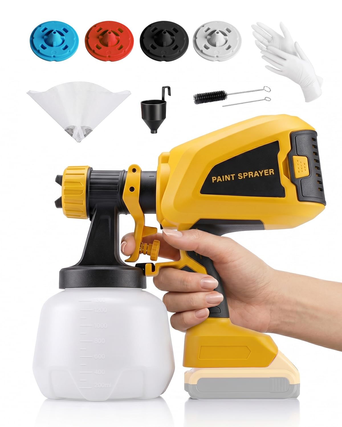 HOYOA Cordless Paint Sprayer Gun Compatible with DEWALT 20V Battery, 1300ml | 4 
