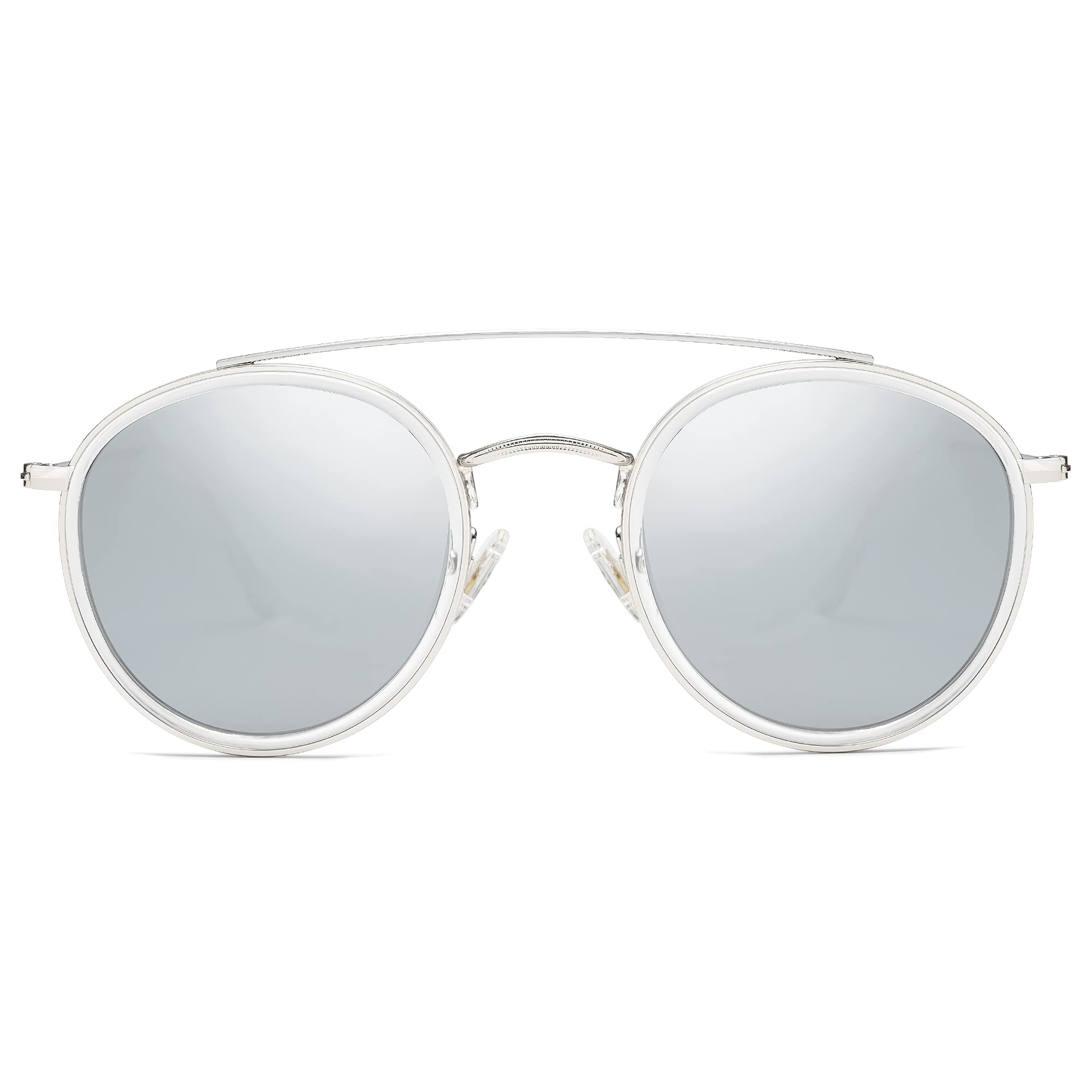 SojoS SUNSET Sunglasses Round Polarized Lens Mirror Lens UV Protection, silver/s