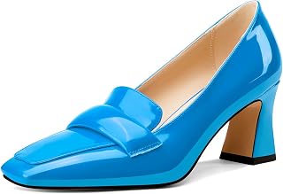 Castamere Women's Chunky Mid Width Square Heel Pointed Pumps Slip-on Office Dress Loafers Shoes 7CM Heels