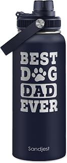 Dog Dad Gift, Insulated Stainless Steel Water Bottle 32oz, Best Dog Dad Ever, Vacuum Chug Lid Travel Tumbler for Men Friends Puppy Lovers, Gift for Birthday Christmas Fathers Day
