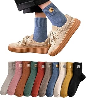 DAMILY Women's Socks Cute All-Season Crew Length Colorful 5-Pair/10-Pair Set Cotton Funny Socks Fashionable Ankle Socks for Women Indoor Socks with Embroidery Pattern Outdoor 22-24.5cm