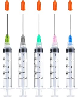 5Pack 5ml Ink Filling Syringe Luer Lock Plastic Syringes with Cap | with Plastic 1.5'' 14Ga 16Ga 18Ga 20Ga 22Ga Blunt Needle Tip for Liquid Glue Oil Ink