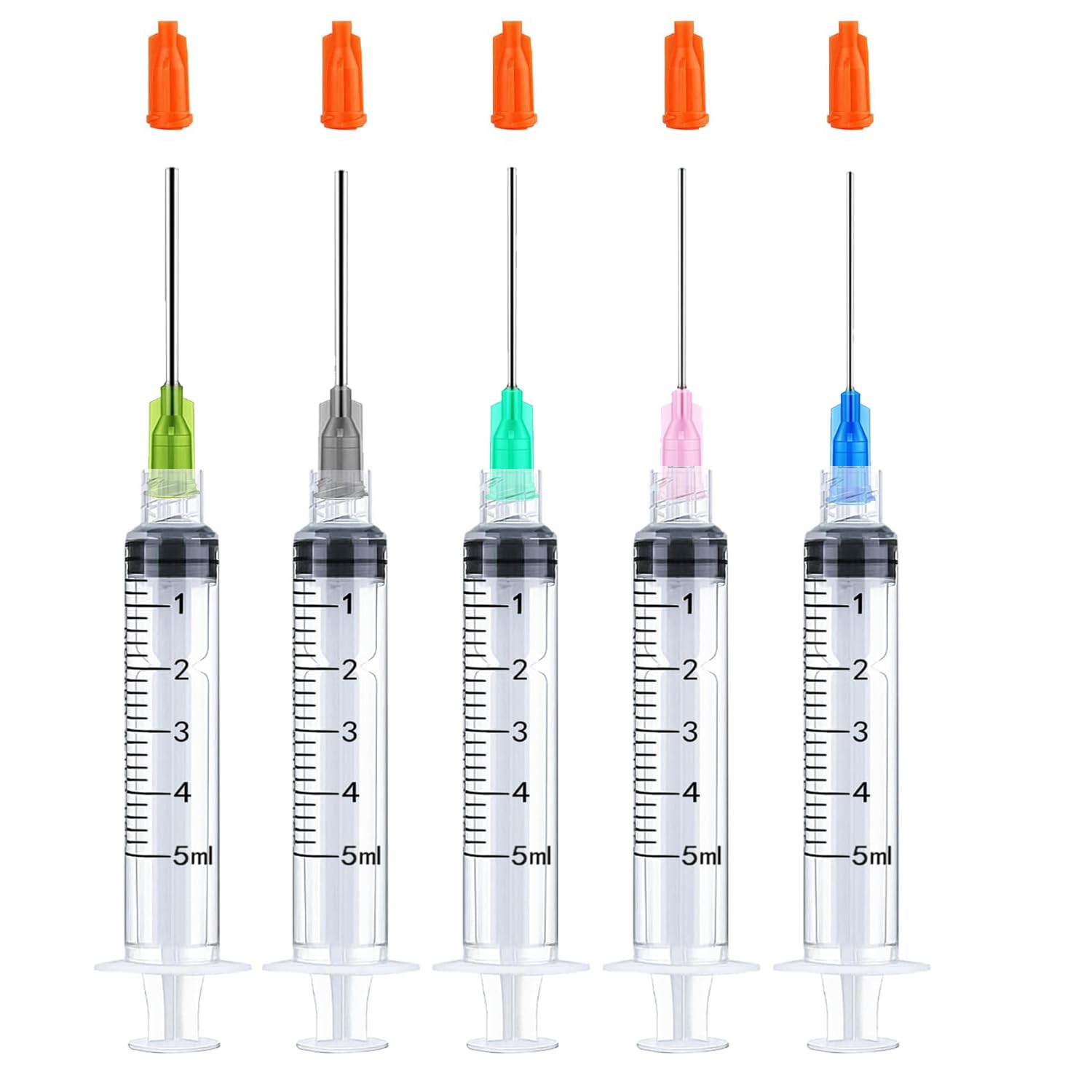 5Pack 5ml Ink Filling Syringe Luer Lock Plastic Syringes with Cap | with Plastic