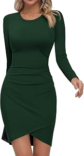 Missufe Women's Bodycon Casual Dress Tight Long Sleeve Mini Dress Elegant Basic Short Dresses