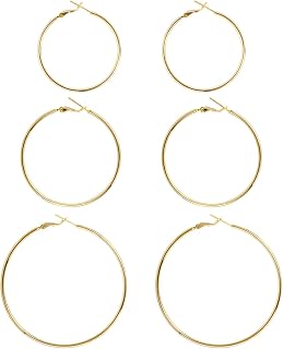 DAILY VIBES Simple Big Thin Hoop Earrings for Women Trendy, 3 Pairs