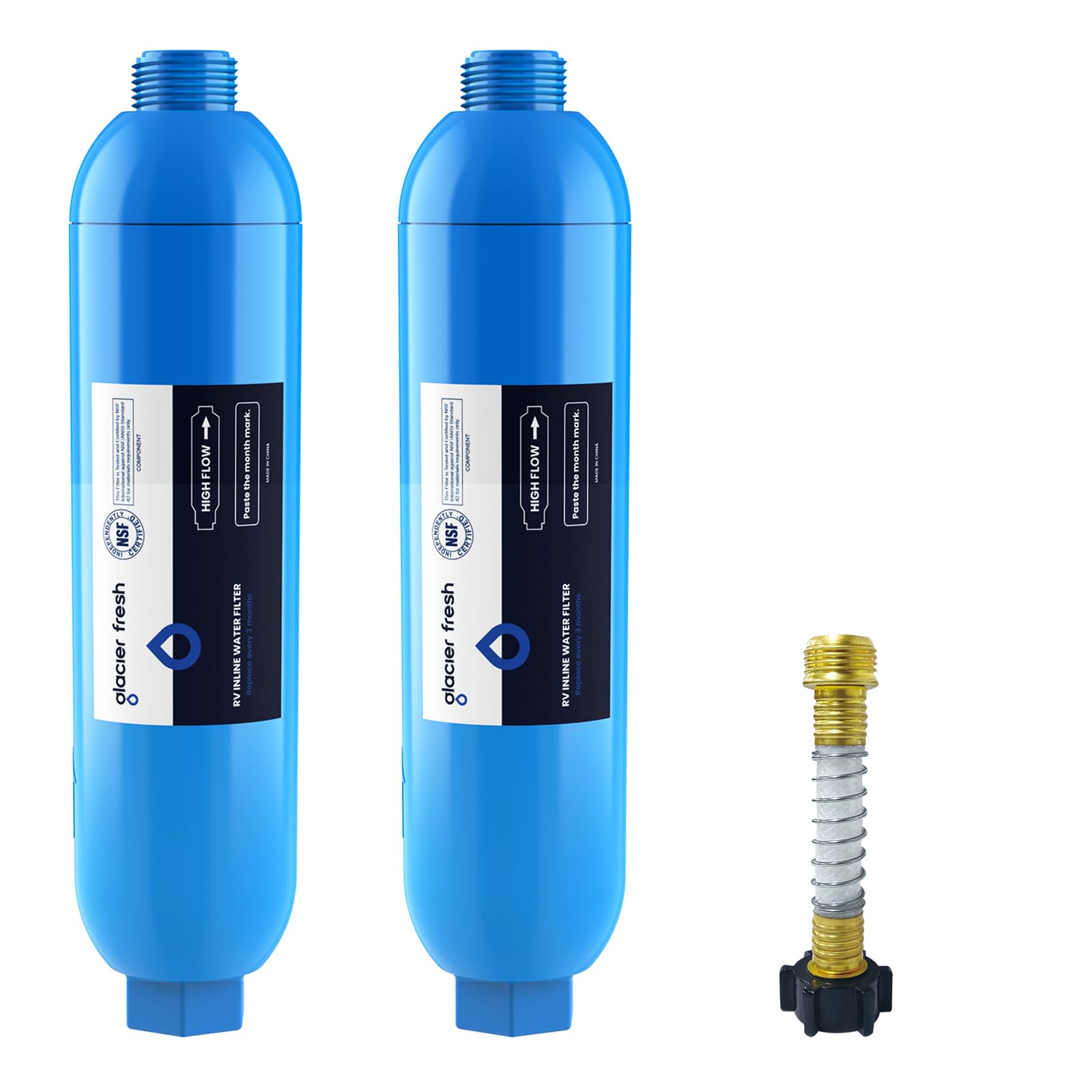 GLACIER FRESH RV/Marine Water Filter with 1 Flexible Hose Protectors 2 Pack | Gr