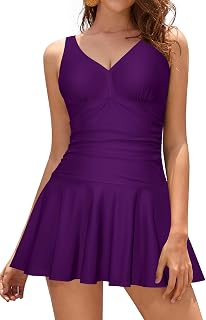 SHEKINI Women's Swimsuit with Skirt One Piece Slimming One Piece Swimsuit with Fluffy Cups Vintage Skirted Swimwear Swimsuit Beach Bikini