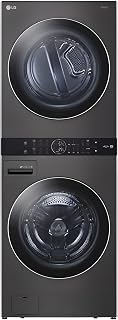 LG WashTower Stacked Smart Laundry Center 4.5 Cu.Ft. Front Load Washer Fully Automatic & 7.4 Cu.Ft. Gas Dryer in Black Steel w/Steam WKGX201HBA