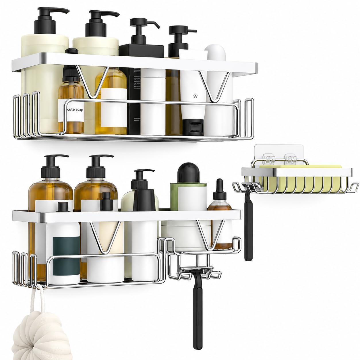 KEGII Shower Shelf without Drilling – Bathroom Storage with Soap Dish, Suitable 